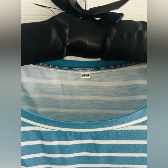 Women Summer Casual Short Sleeve Shirt, Turquoise stripe, 14W, NWOT - Picture 5 of 7